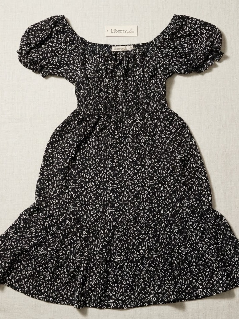 Liberty Love Black & White Smocked Floral Casual Dress